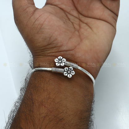 925 sterling silver handmade flower design stylish kada bangle bracelet tribal jewelry nsk873 - TRIBAL ORNAMENTS