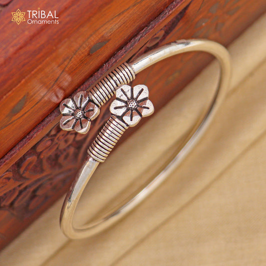 925 sterling silver handmade flower design stylish kada bangle bracelet tribal jewelry nsk873 - TRIBAL ORNAMENTS