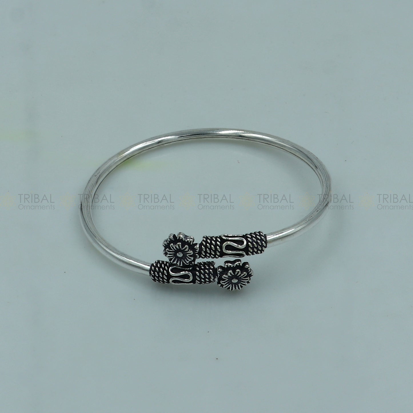 925 sterling silver handmade flower design stylish kada bangle bracelet tribal jewelry nsk881 - TRIBAL ORNAMENTS