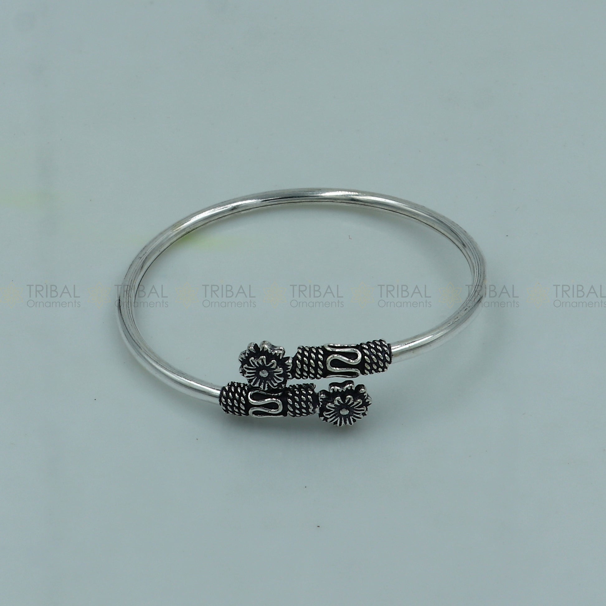 925 sterling silver handmade flower design stylish kada bangle bracelet tribal jewelry nsk881 - TRIBAL ORNAMENTS