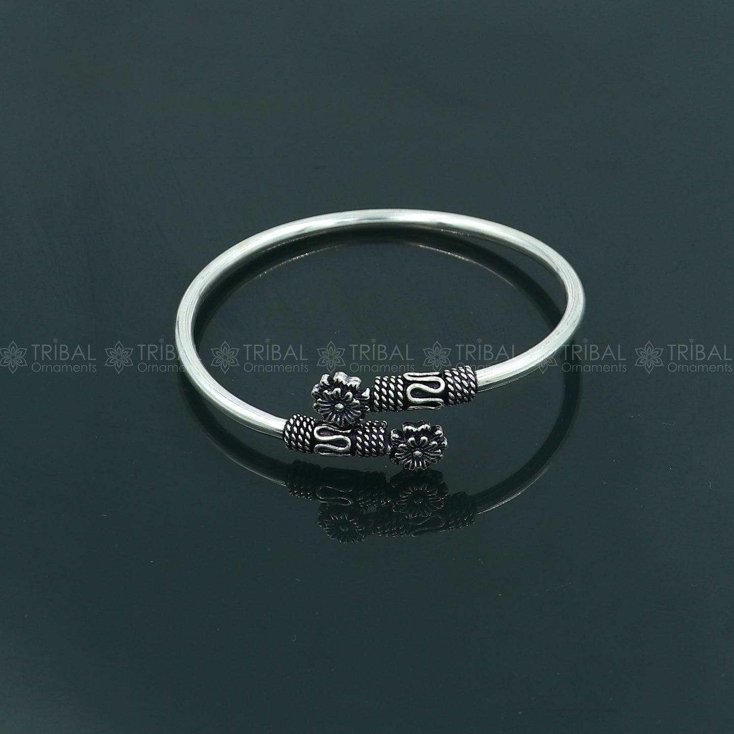 925 sterling silver handmade flower design stylish kada bangle bracelet tribal jewelry nsk881 - TRIBAL ORNAMENTS