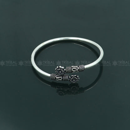 925 sterling silver handmade flower design stylish kada bangle bracelet tribal jewelry nsk881 - TRIBAL ORNAMENTS