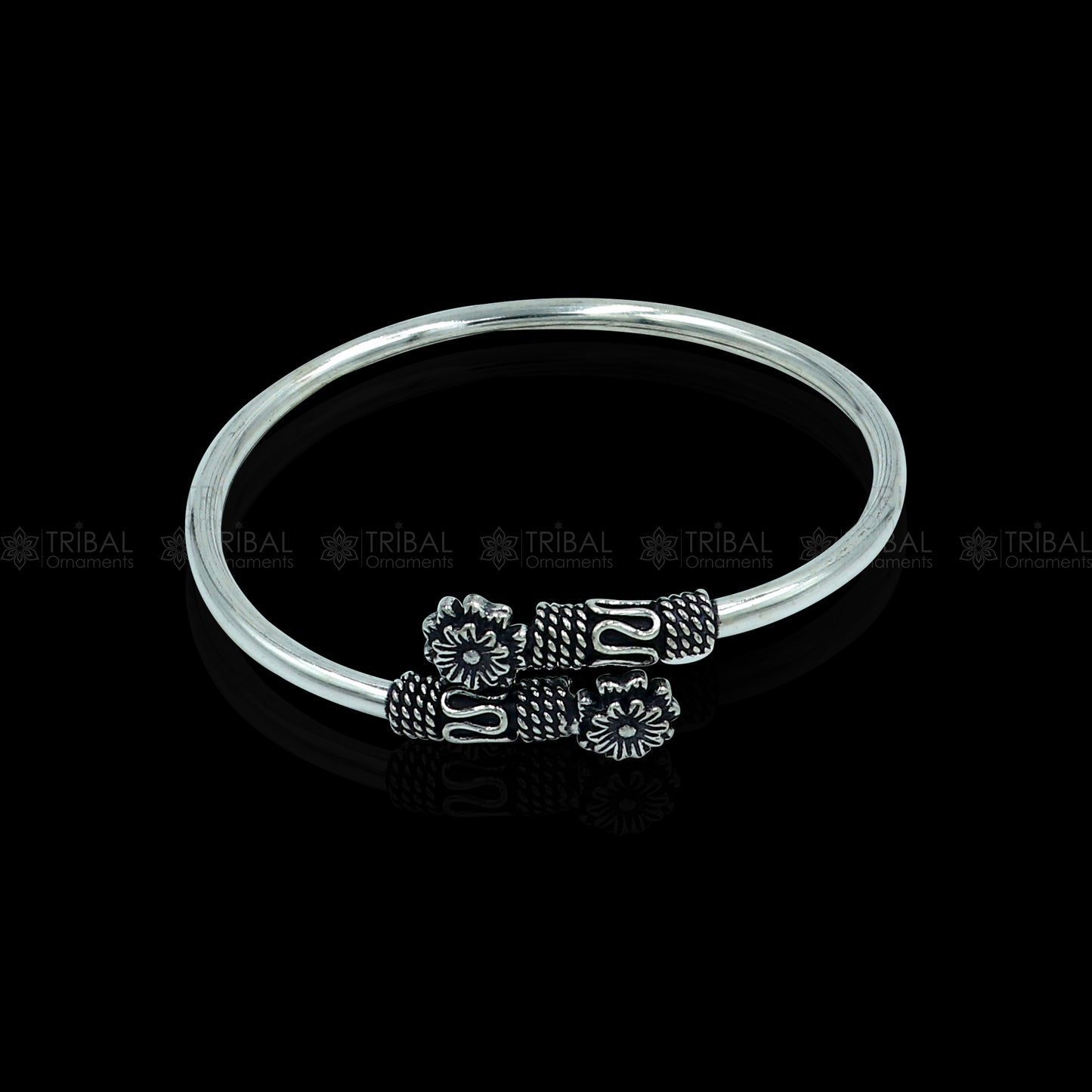 925 sterling silver handmade flower design stylish kada bangle bracelet tribal jewelry nsk881 - TRIBAL ORNAMENTS