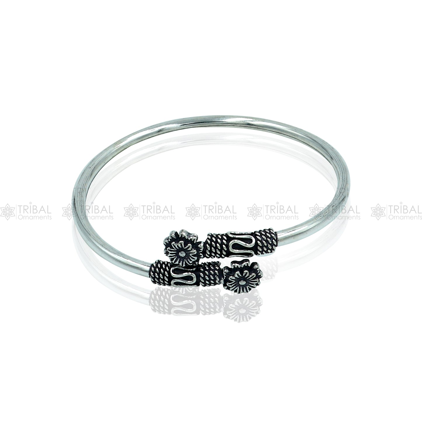 925 sterling silver handmade flower design stylish kada bangle bracelet tribal jewelry nsk881 - TRIBAL ORNAMENTS