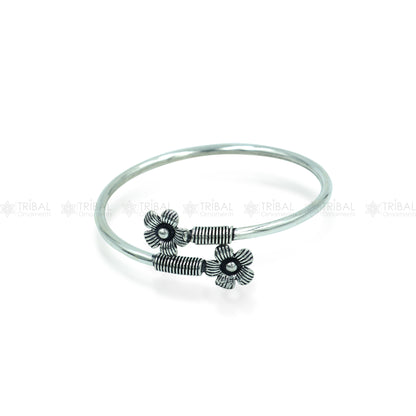 925 sterling silver handmade flower design stylish kada bangle bracelet tribal jewelry nsk883 - TRIBAL ORNAMENTS