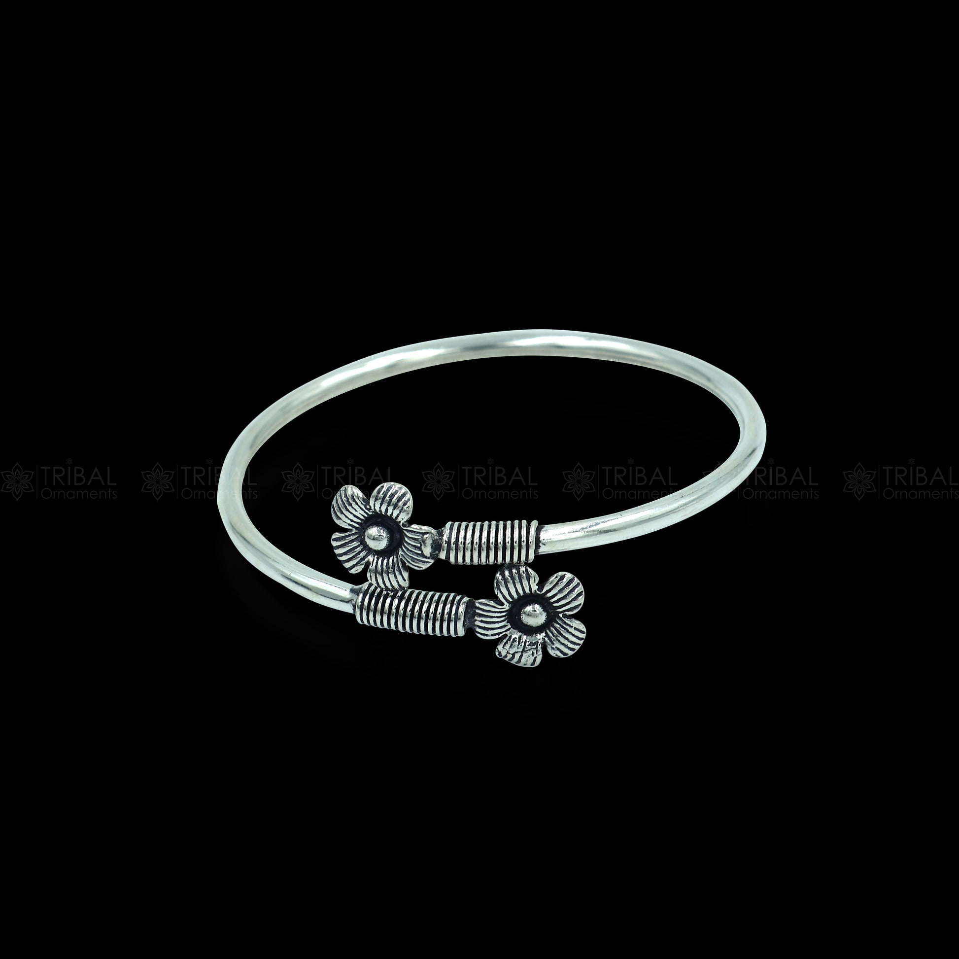 925 sterling silver handmade flower design stylish kada bangle bracelet tribal jewelry nsk883 - TRIBAL ORNAMENTS