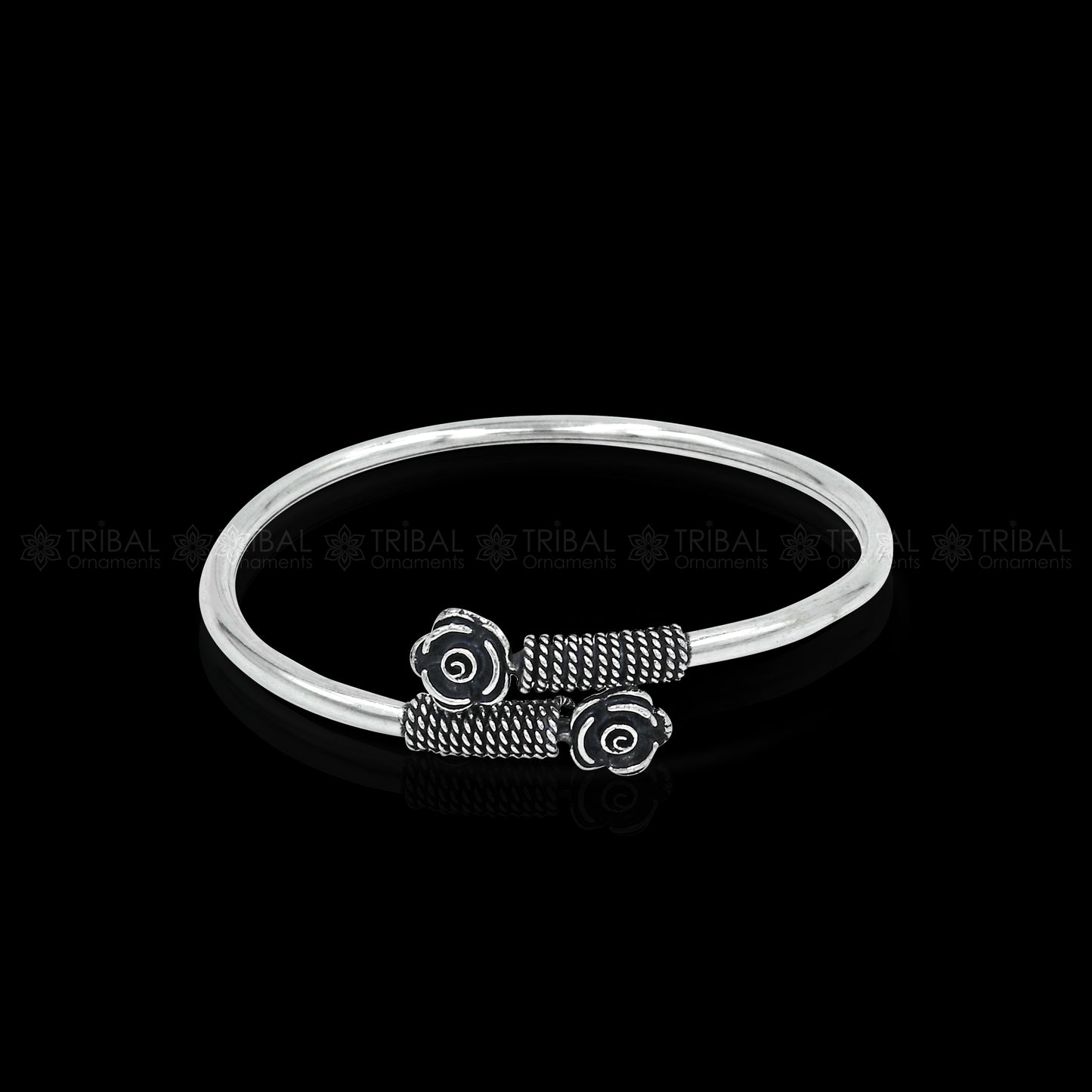 925 sterling silver handmade flower design stylish kada bangle bracelet tribal jewelry nsk886 - TRIBAL ORNAMENTS