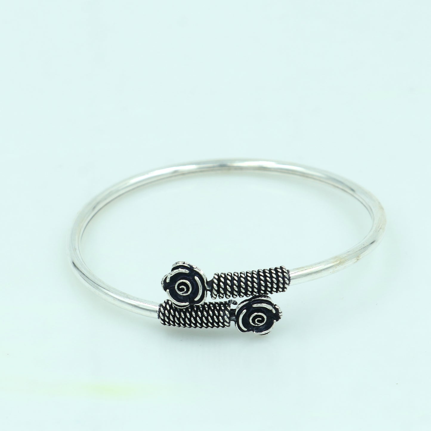 925 sterling silver handmade flower design stylish kada bangle bracelet tribal jewelry nsk886 - TRIBAL ORNAMENTS