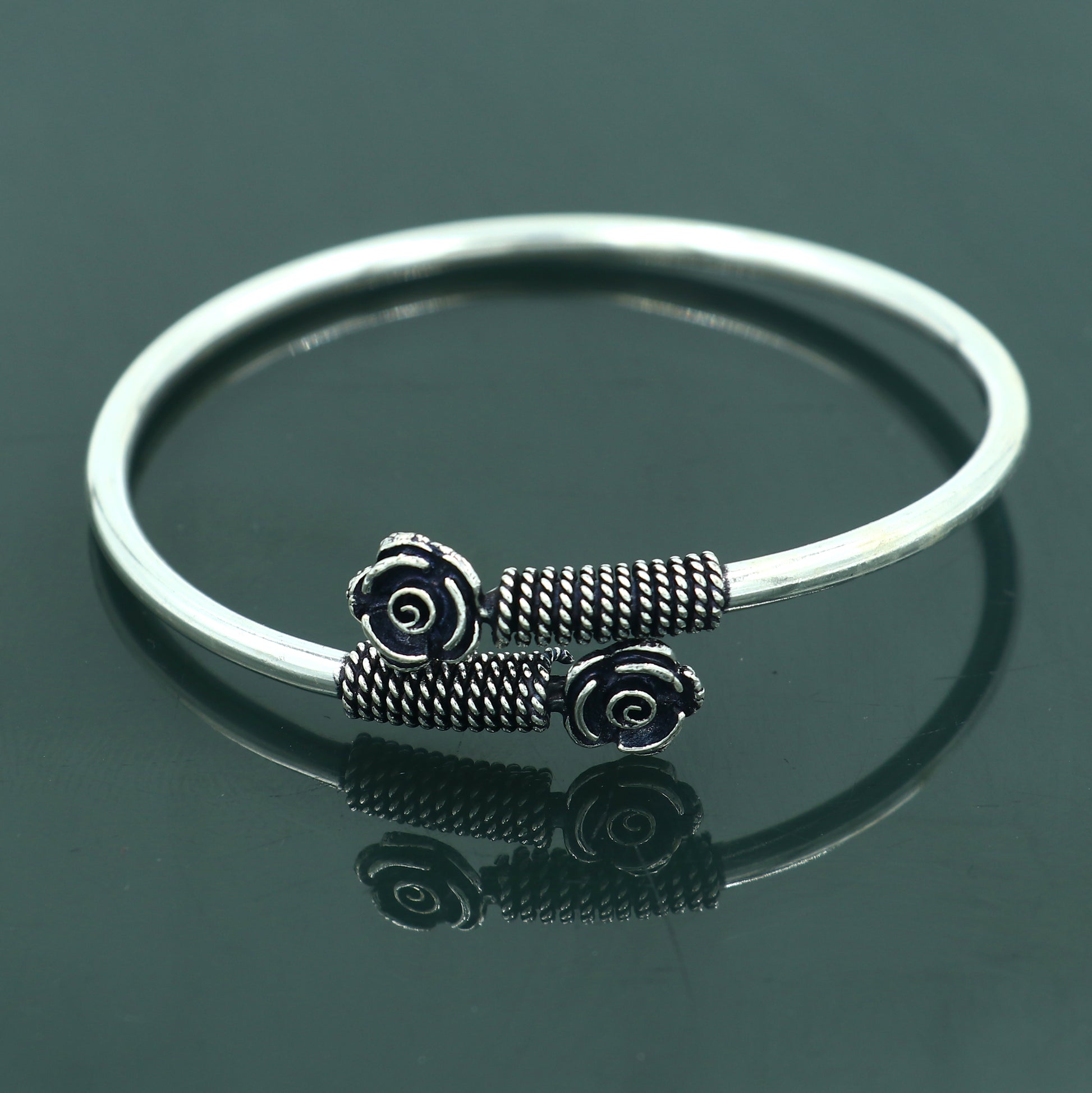 925 sterling silver handmade flower design stylish kada bangle bracelet tribal jewelry nsk886 - TRIBAL ORNAMENTS