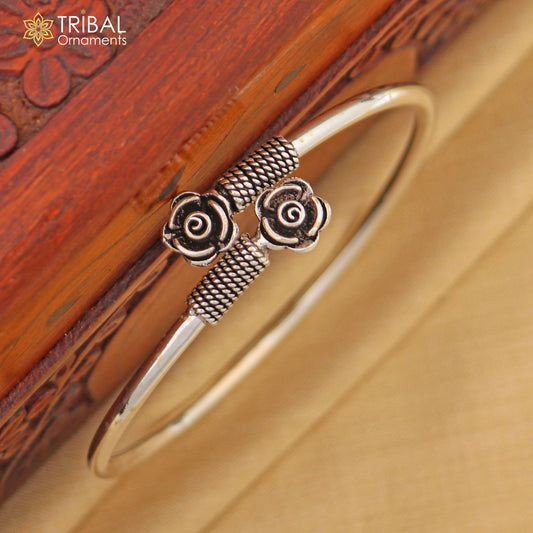 925 sterling silver handmade flower design stylish kada bangle bracelet tribal jewelry nsk886 - TRIBAL ORNAMENTS