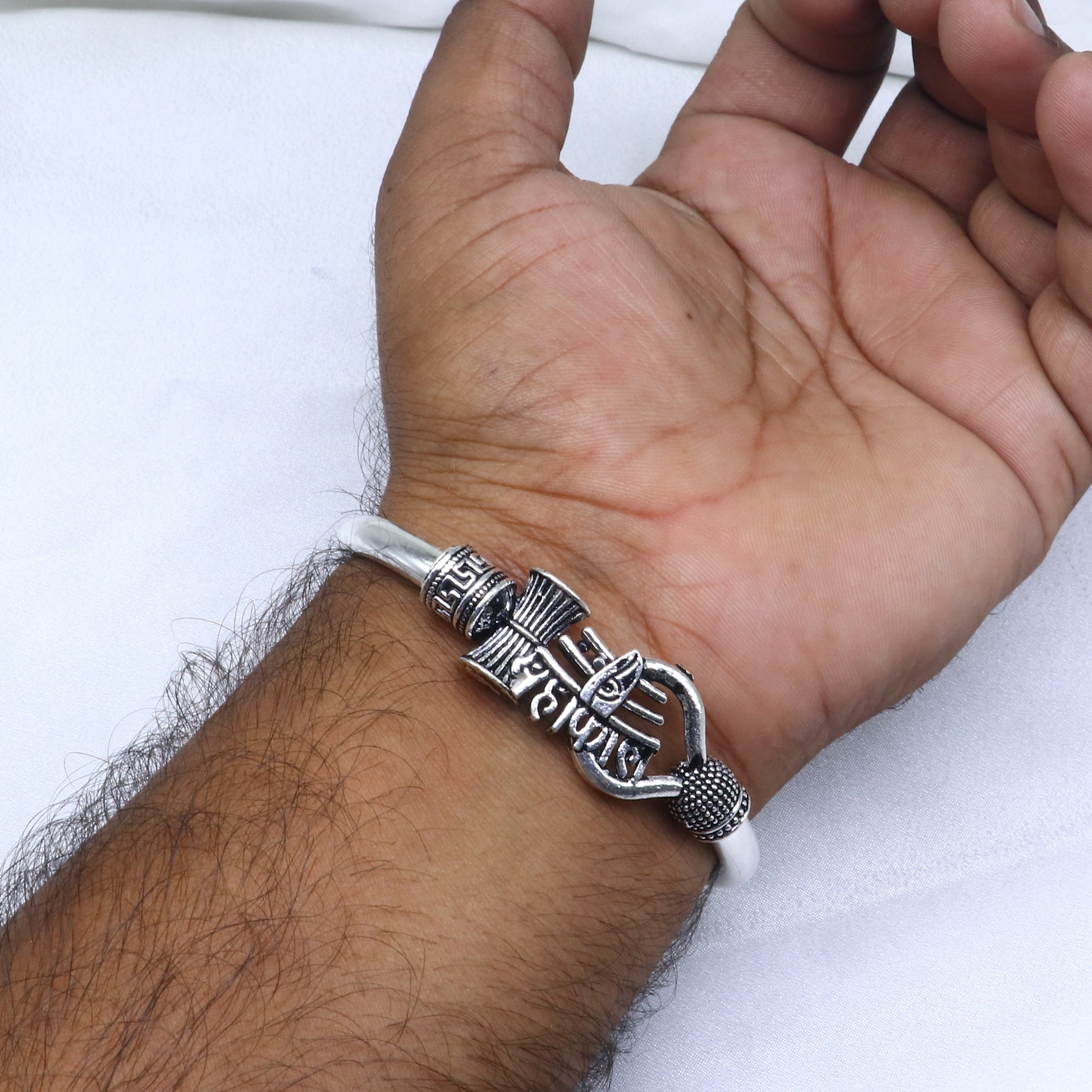 925 sterling silver handmade lord mahakal stylish kada bangle bracelet tribal jewelry nsk856 - TRIBAL ORNAMENTS