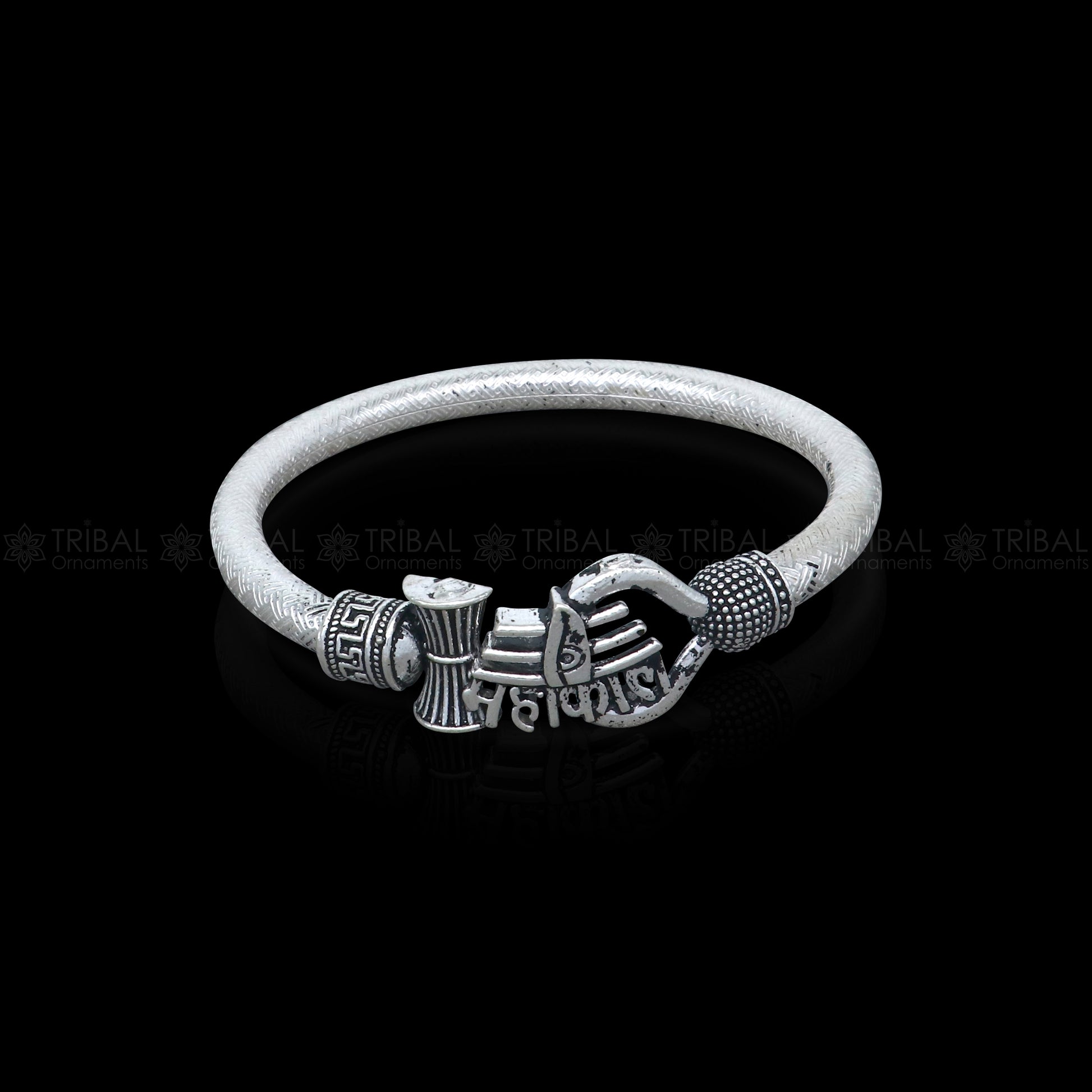 925 sterling silver handmade lord mahakal stylish kada bangle bracelet tribal jewelry nsk856 - TRIBAL ORNAMENTS