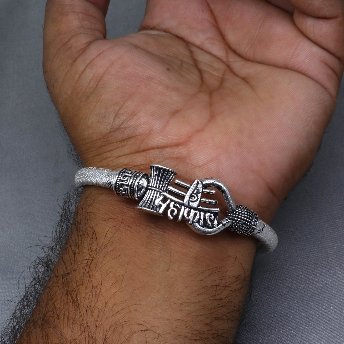 925 sterling silver handmade lord mahakal stylish kada bangle bracelet tribal jewelry nsk857 - TRIBAL ORNAMENTS