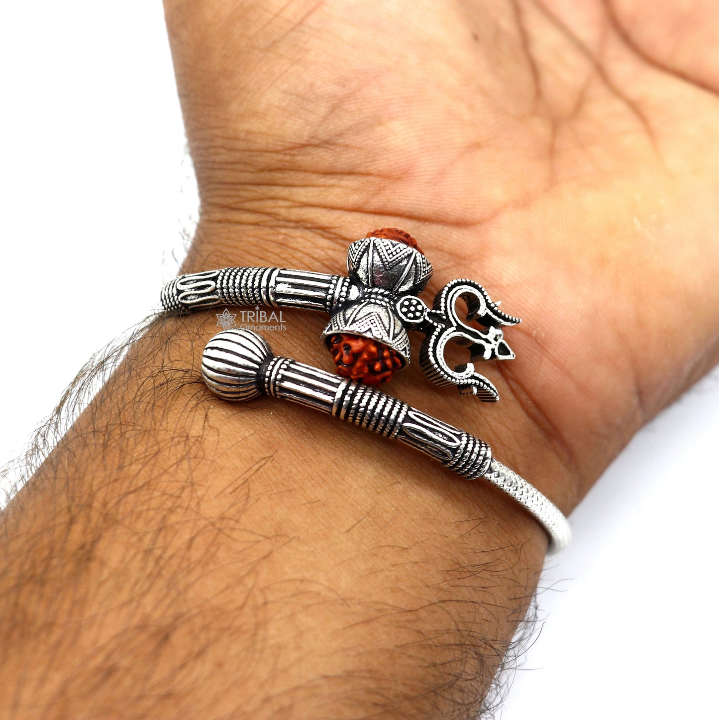 925 sterling silver handmade Lord Shiva Trishul bangle bracelet Rudraksha kada, excellent Bahubali trident kada bracelet gift nsk841 - TRIBAL ORNAMENTS