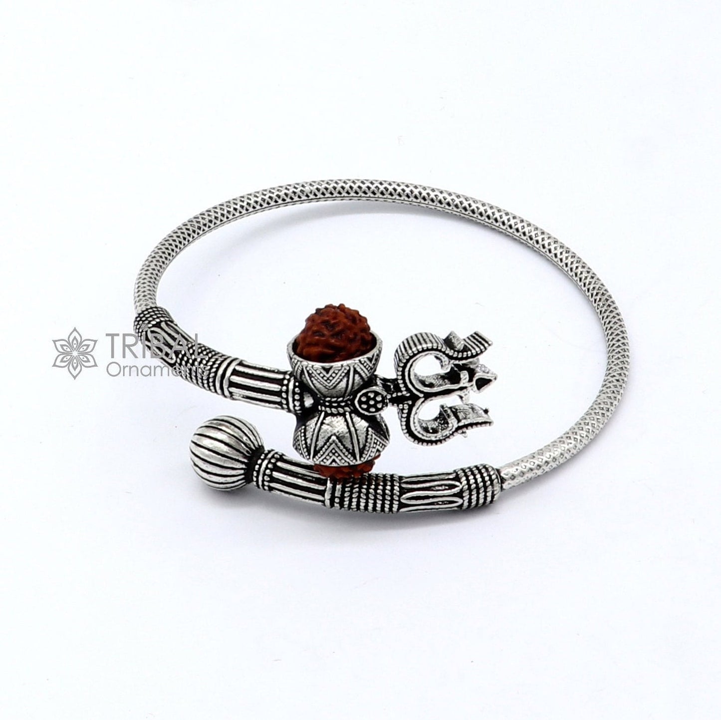 925 sterling silver handmade Lord Shiva Trishul bangle bracelet Rudraksha kada, excellent Bahubali trident kada bracelet gift nsk841 - TRIBAL ORNAMENTS