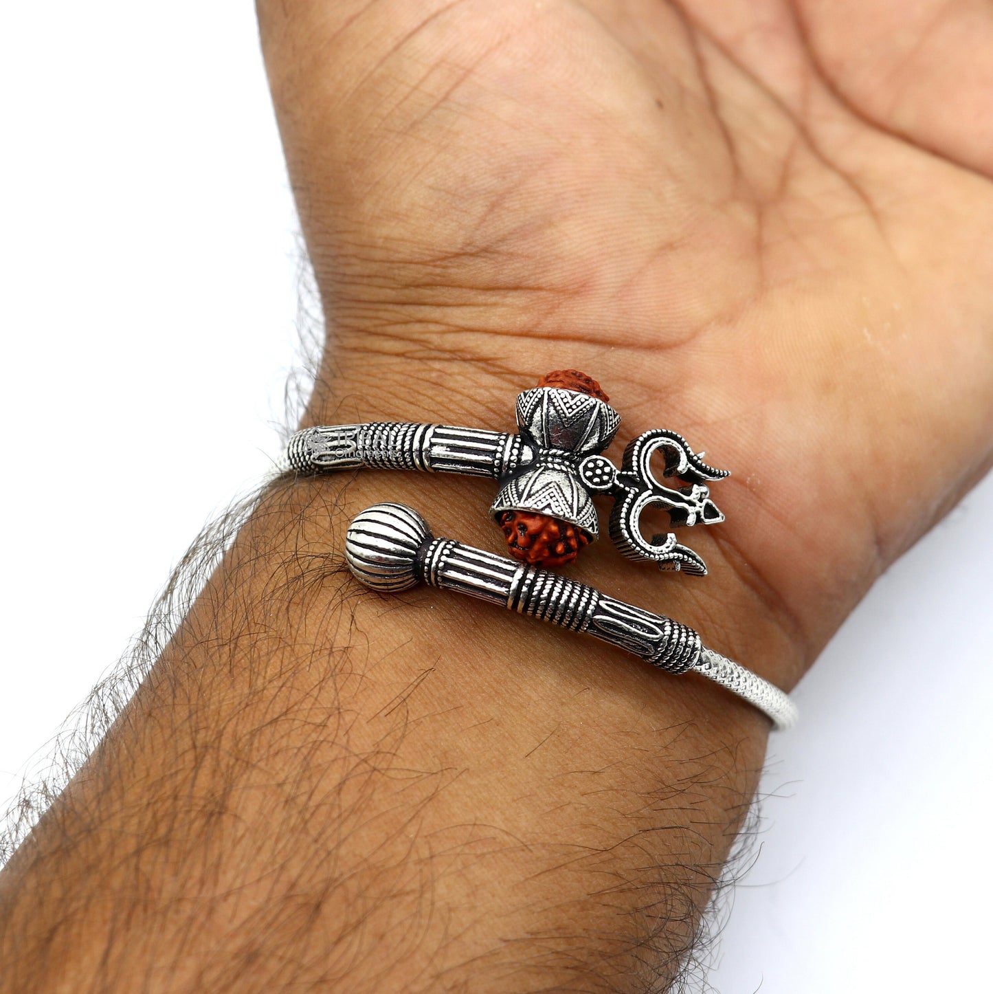 925 sterling silver handmade Lord Shiva Trishul bangle bracelet Rudraksha kada, excellent Bahubali trident kada bracelet gift nsk841 - TRIBAL ORNAMENTS