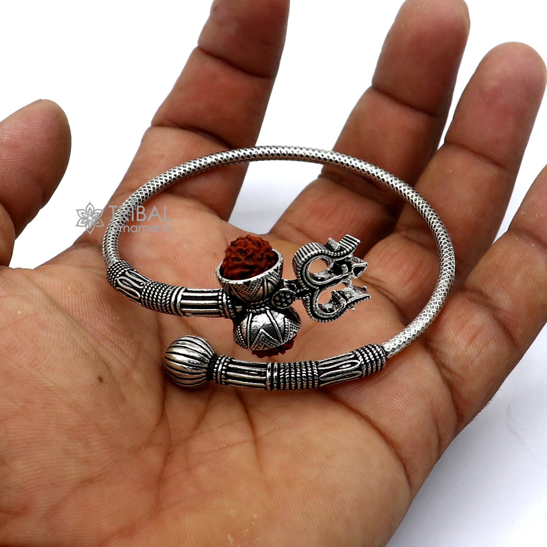 925 sterling silver handmade Lord Shiva Trishul bangle bracelet Rudraksha kada, excellent Bahubali trident kada bracelet gift nsk841 - TRIBAL ORNAMENTS