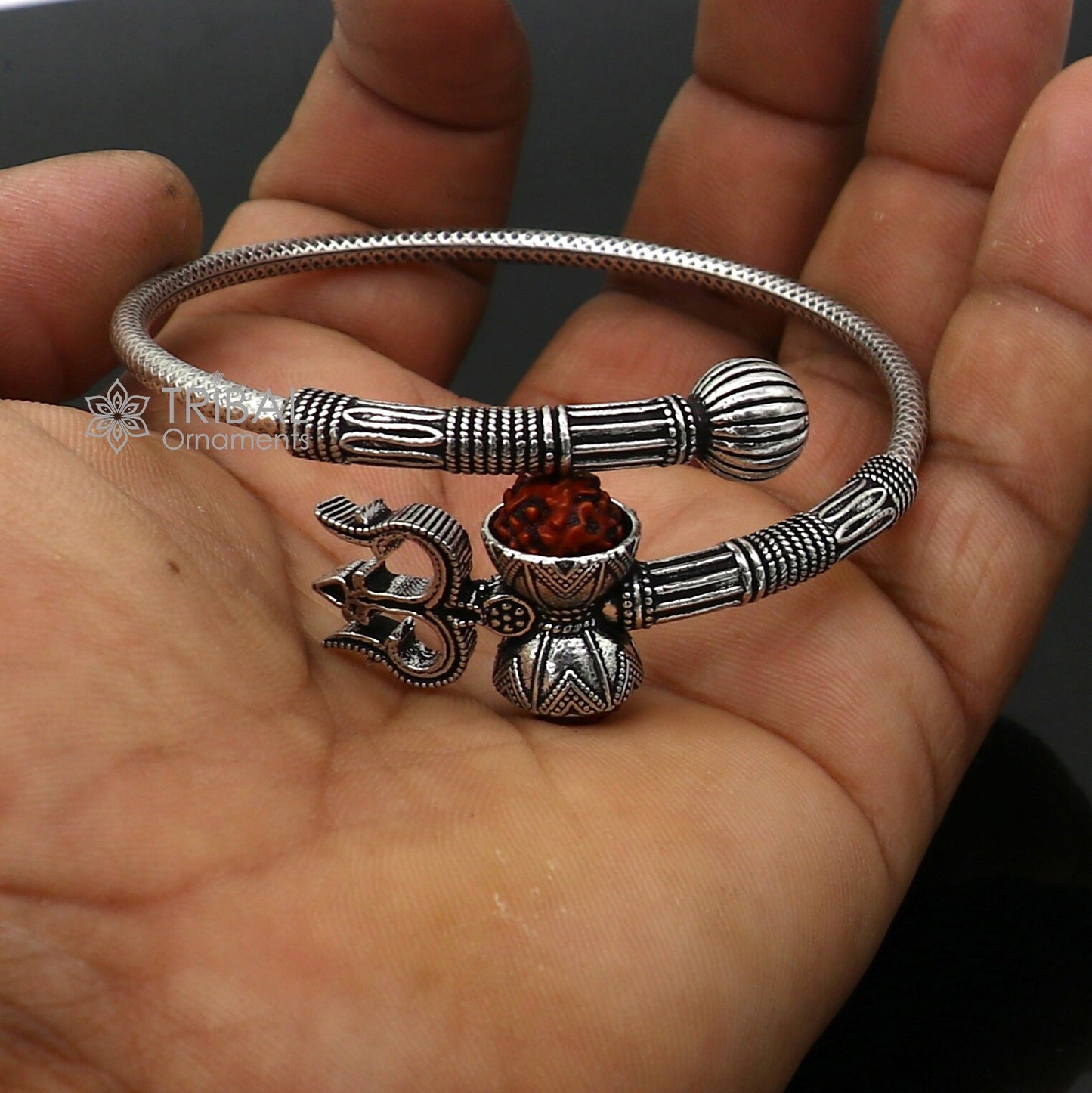 925 sterling silver handmade Lord Shiva Trishul bangle bracelet Rudraksha kada, excellent Bahubali trident kada bracelet gift nsk841 - TRIBAL ORNAMENTS
