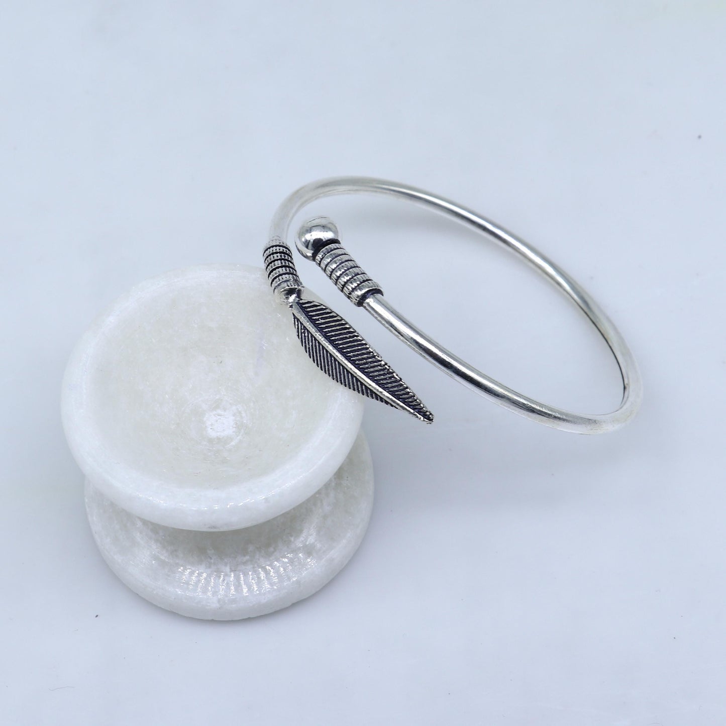 925 sterling silver handmade stylish leaf design kada bangle bracelet tribal jewelry nsk923 - TRIBAL ORNAMENTS