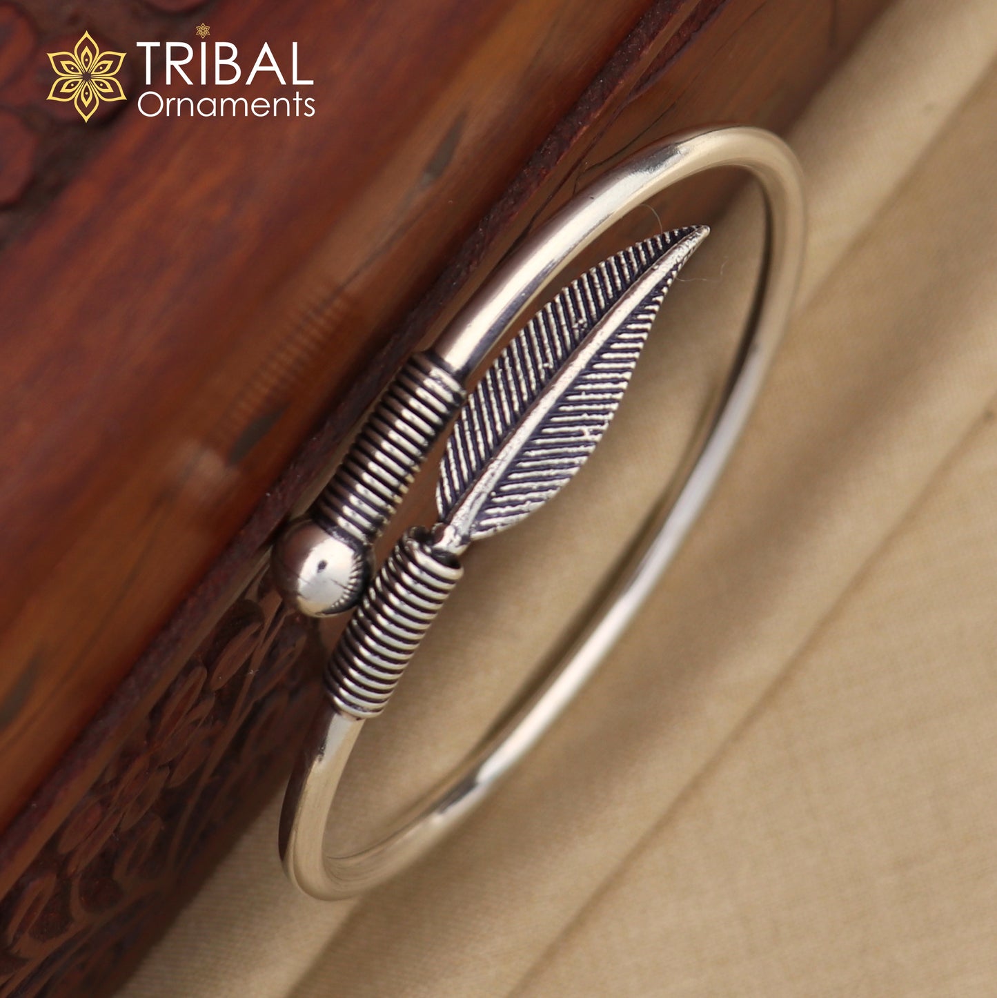 925 sterling silver handmade stylish leaf design kada bangle bracelet tribal jewelry nsk923 - TRIBAL ORNAMENTS