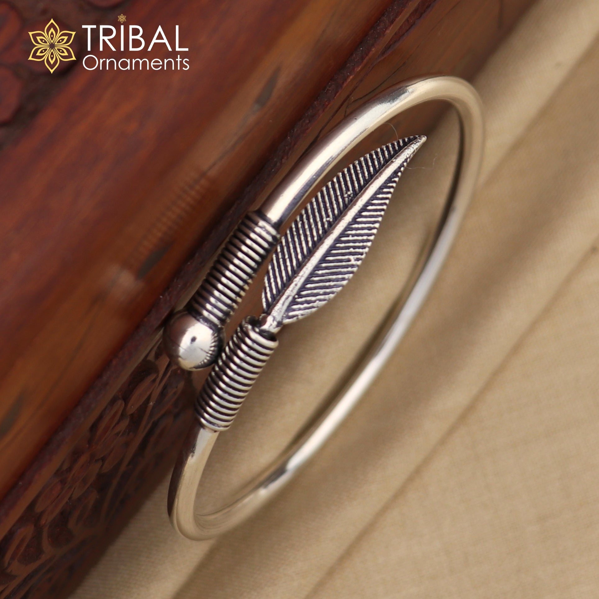 925 sterling silver handmade stylish leaf design kada bangle bracelet tribal jewelry nsk923 - TRIBAL ORNAMENTS