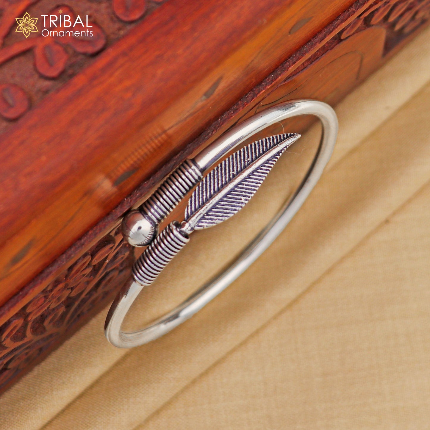 925 sterling silver handmade stylish leaf design kada bangle bracelet tribal jewelry nsk923 - TRIBAL ORNAMENTS