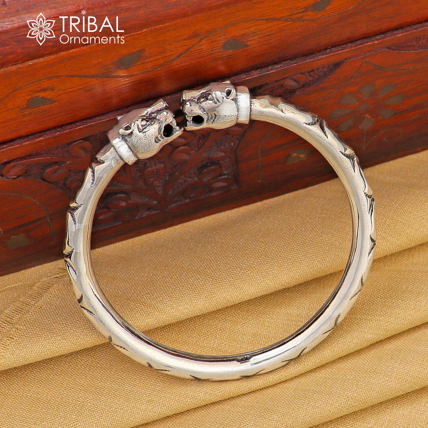 925 sterling silver lion face design handcrafted work bangle bracelet kada unisex customized jewelry nsk707 - TRIBAL ORNAMENTS