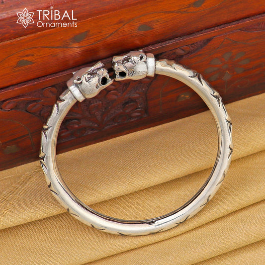 925 sterling silver lion face design handcrafted work bangle bracelet kada unisex customized jewelry nsk707 - TRIBAL ORNAMENTS