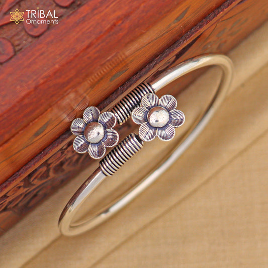 925 sterling silver round shape flower design stylish kada bangle bracelet tribal jewelry nsk882 - TRIBAL ORNAMENTS