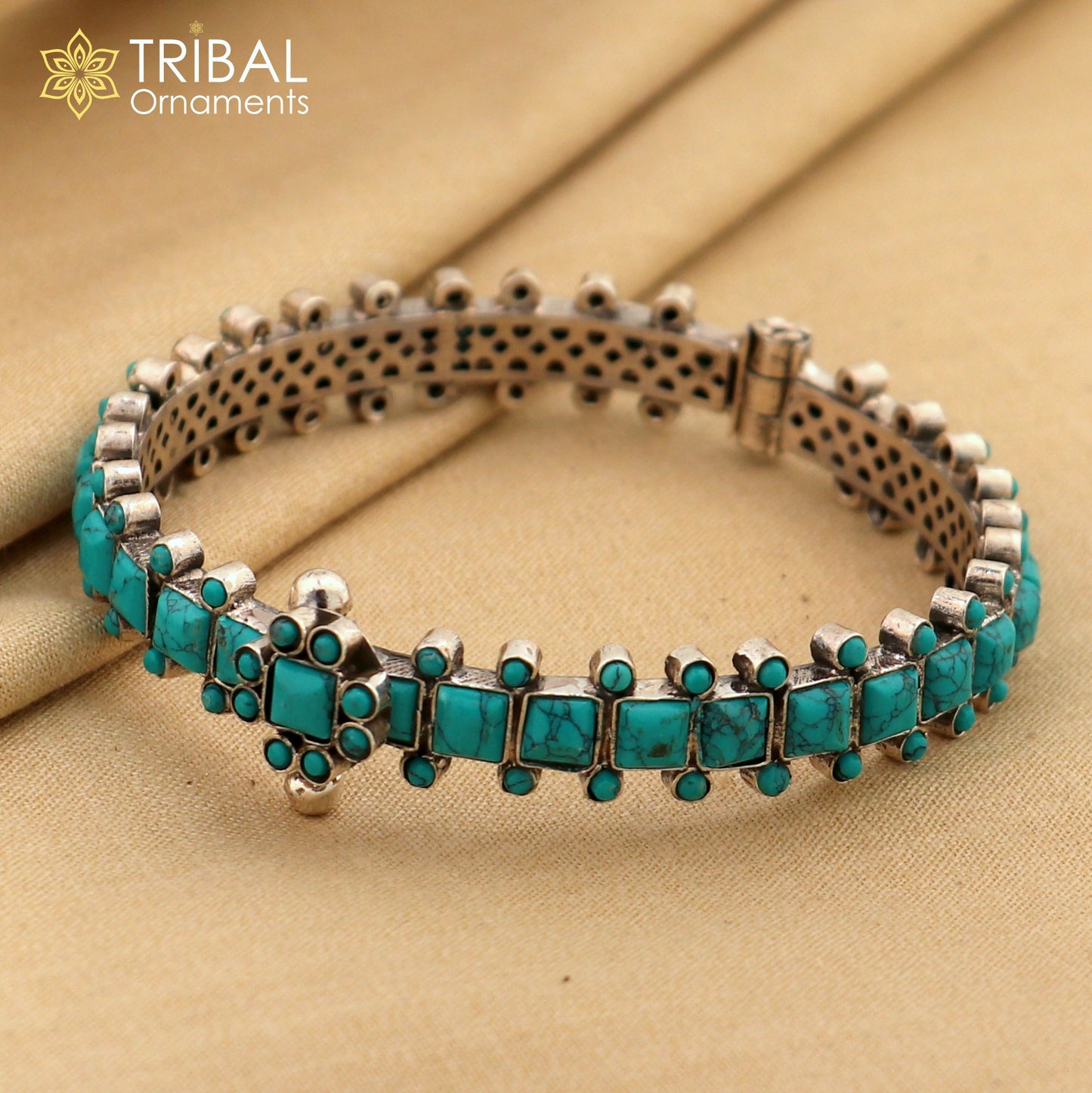 925 sterling silver Stylish bangle bracelet kada turquoise stone wedding gifting jewelry nsk884 - TRIBAL ORNAMENTS