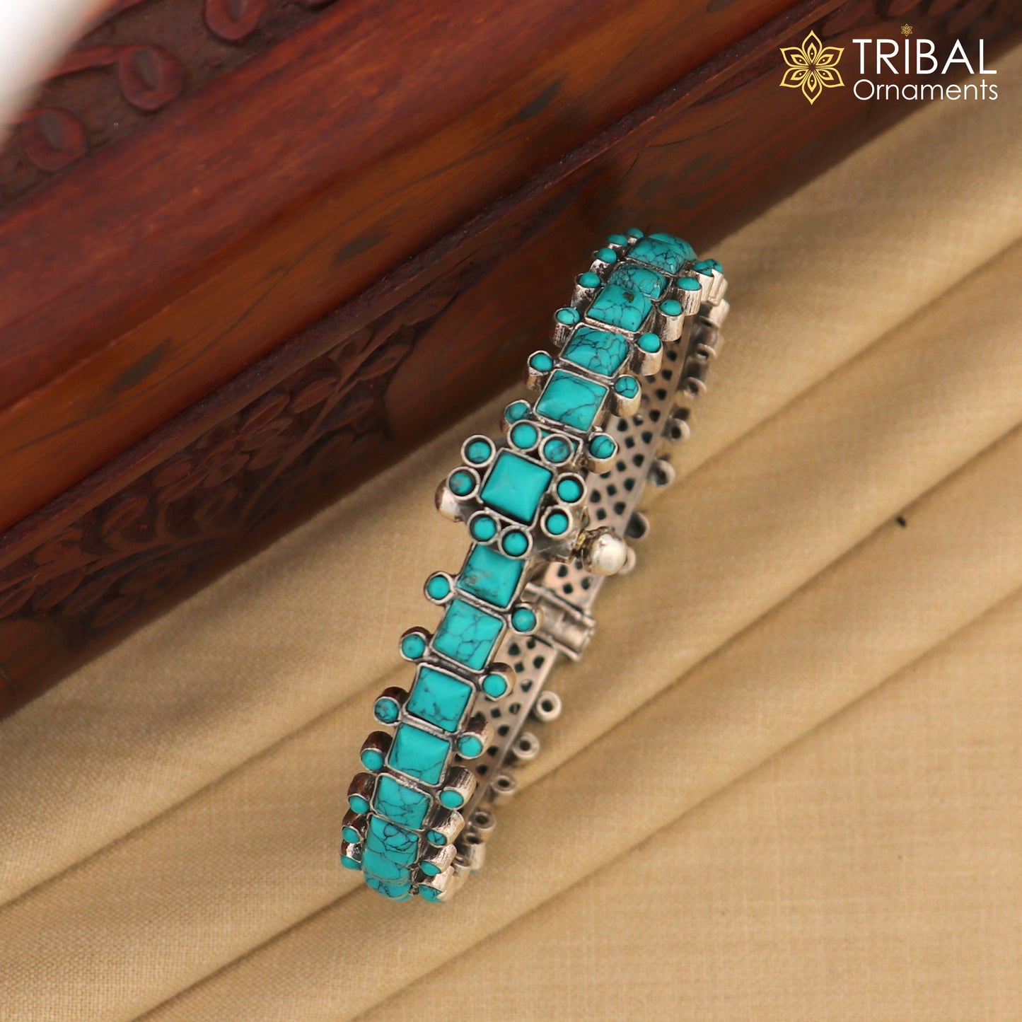 925 sterling silver Stylish bangle bracelet kada turquoise stone wedding gifting jewelry nsk884 - TRIBAL ORNAMENTS