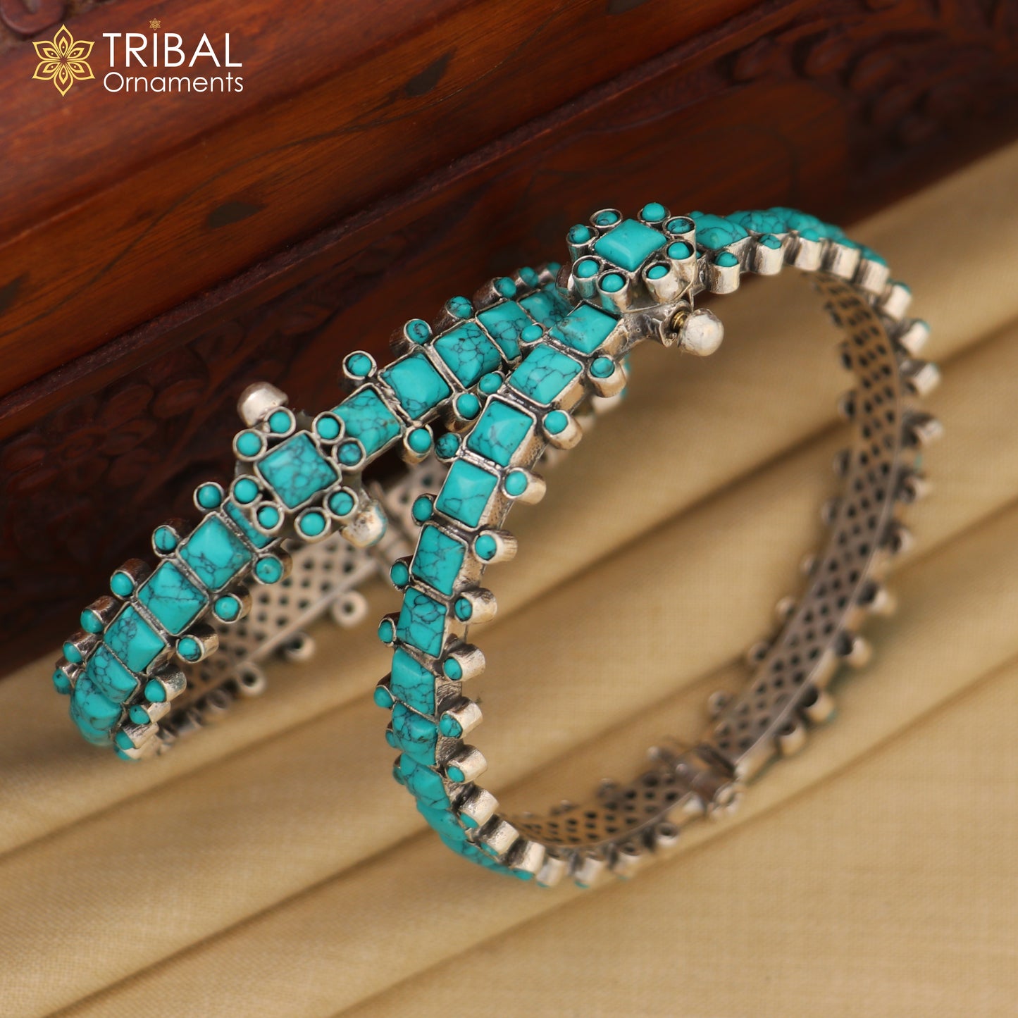 925 sterling silver Stylish bangle bracelet kada turquoise stone wedding gifting jewelry nsk884 - TRIBAL ORNAMENTS