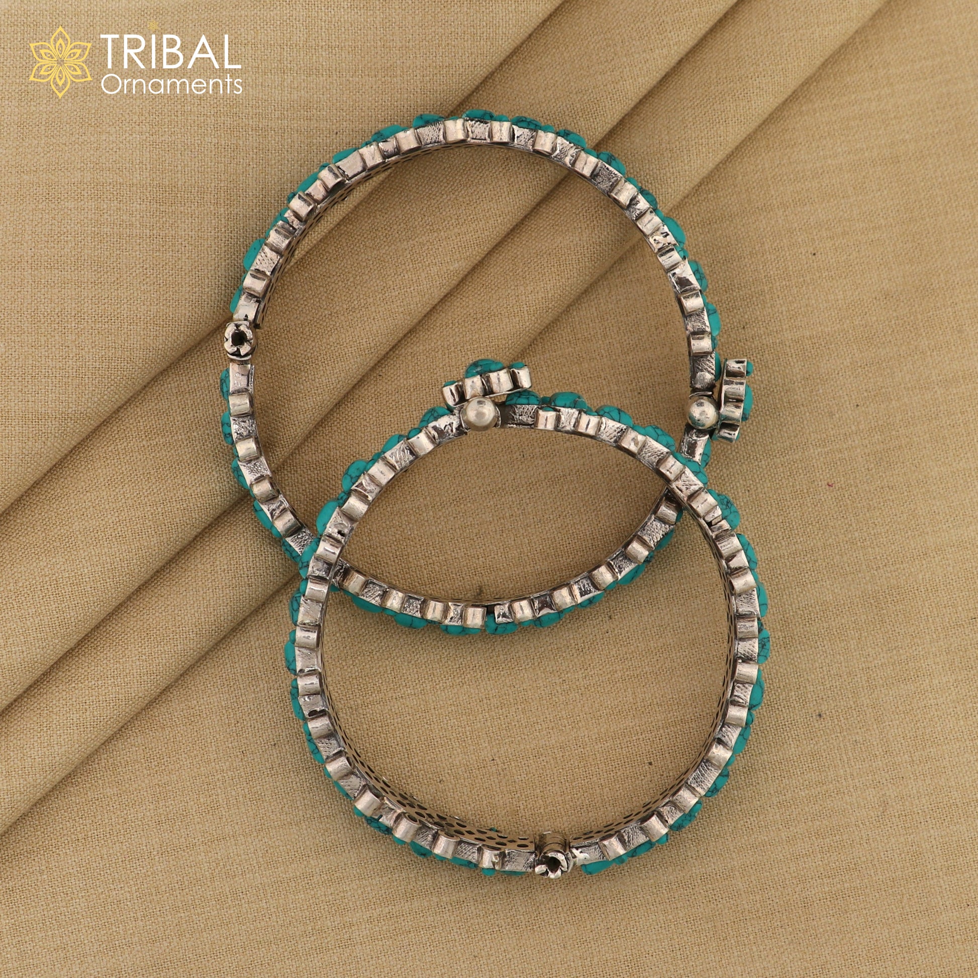 925 sterling silver Stylish bangle bracelet kada turquoise stone wedding gifting jewelry nsk884 - TRIBAL ORNAMENTS