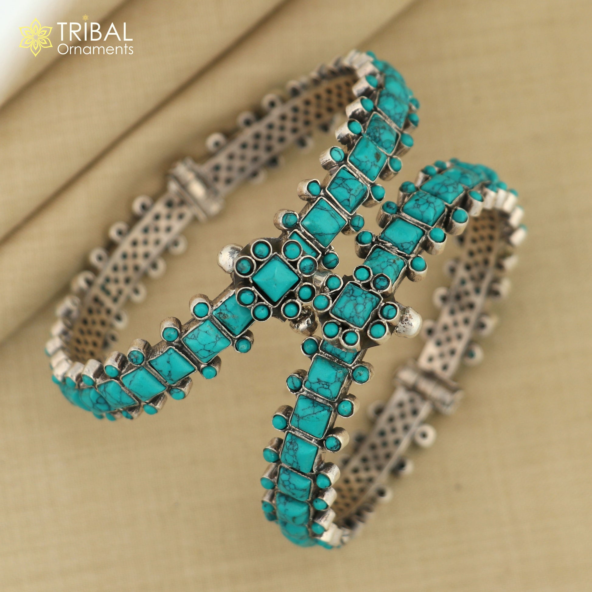 925 sterling silver Stylish bangle bracelet kada turquoise stone wedding gifting jewelry nsk884 - TRIBAL ORNAMENTS
