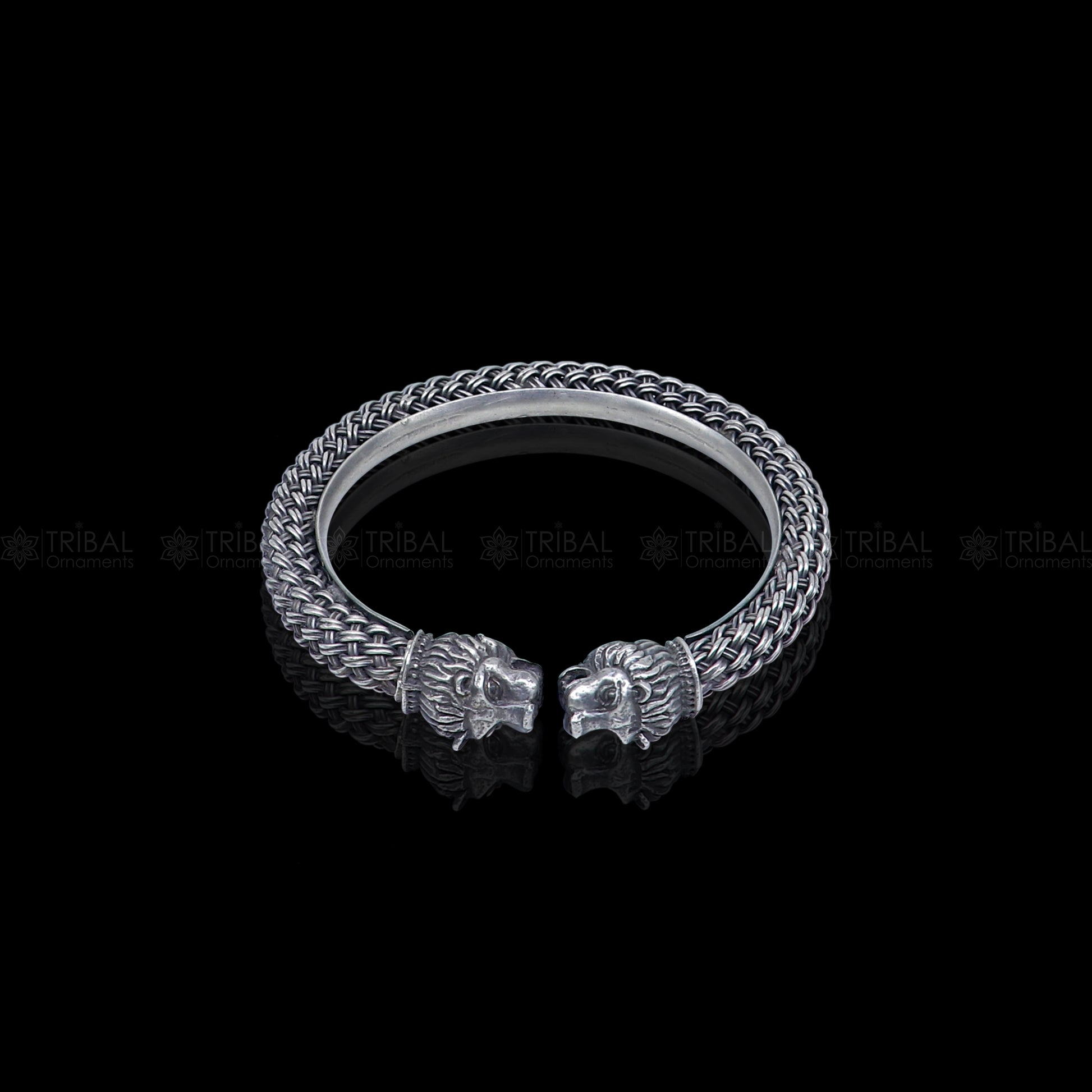 lion face design 925 sterling silver handmade bangle bracelet kada nsk852 - TRIBAL ORNAMENTS