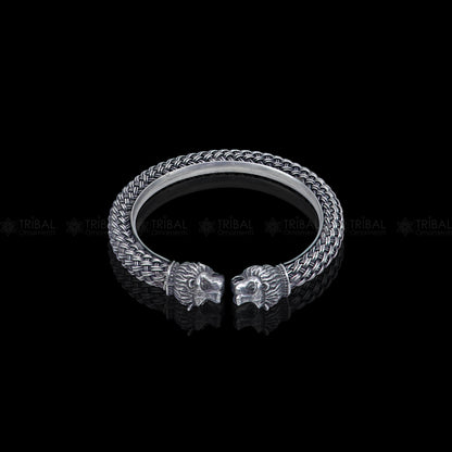 lion face design 925 sterling silver handmade bangle bracelet kada nsk852 - TRIBAL ORNAMENTS