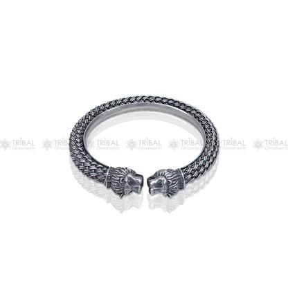 lion face design 925 sterling silver handmade bangle bracelet kada nsk852 - TRIBAL ORNAMENTS