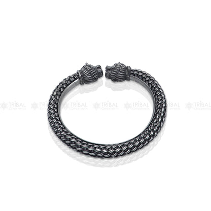 lion face design 925 sterling silver handmade bangle bracelet kada nsk852 - TRIBAL ORNAMENTS