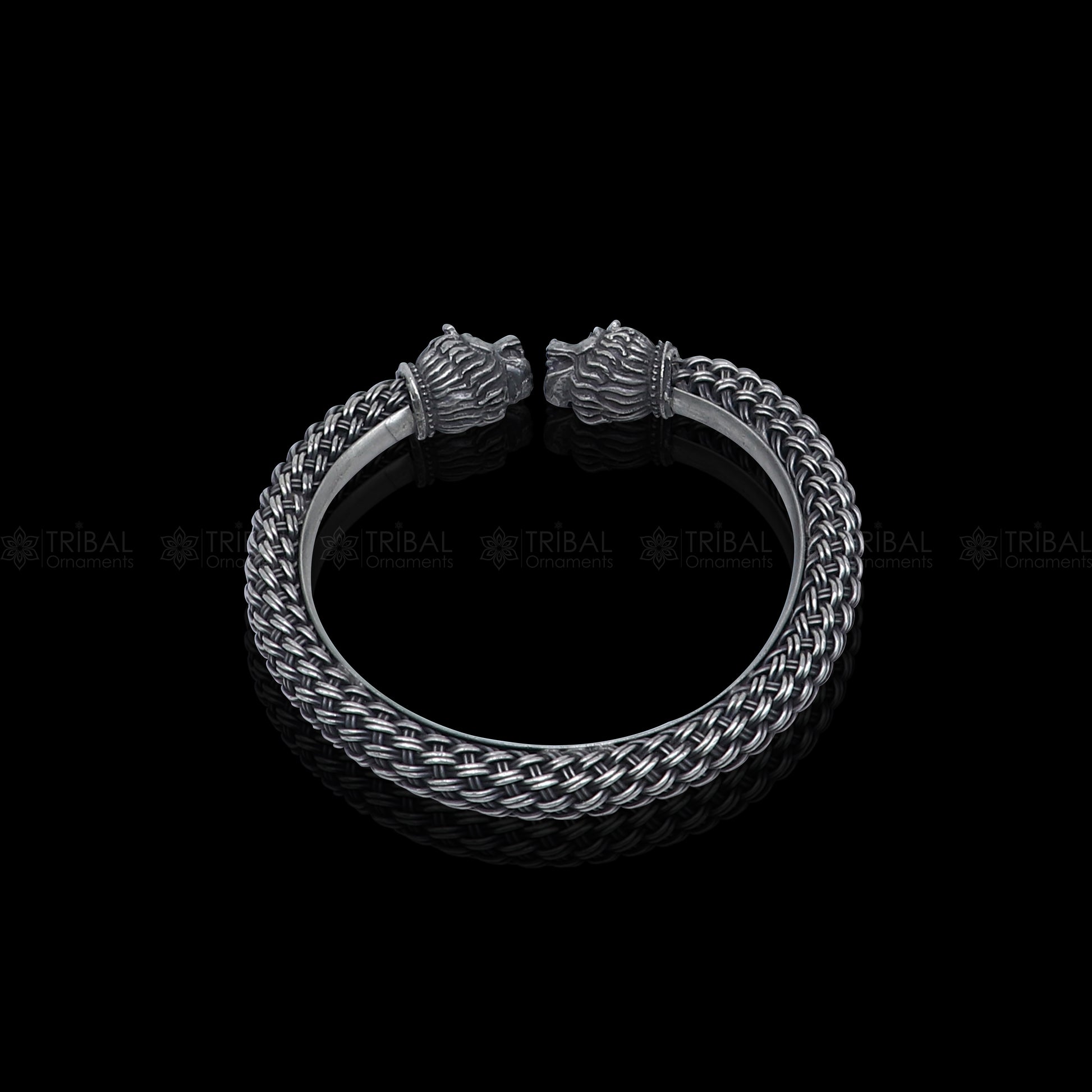 lion face design 925 sterling silver handmade bangle bracelet kada nsk852 - TRIBAL ORNAMENTS