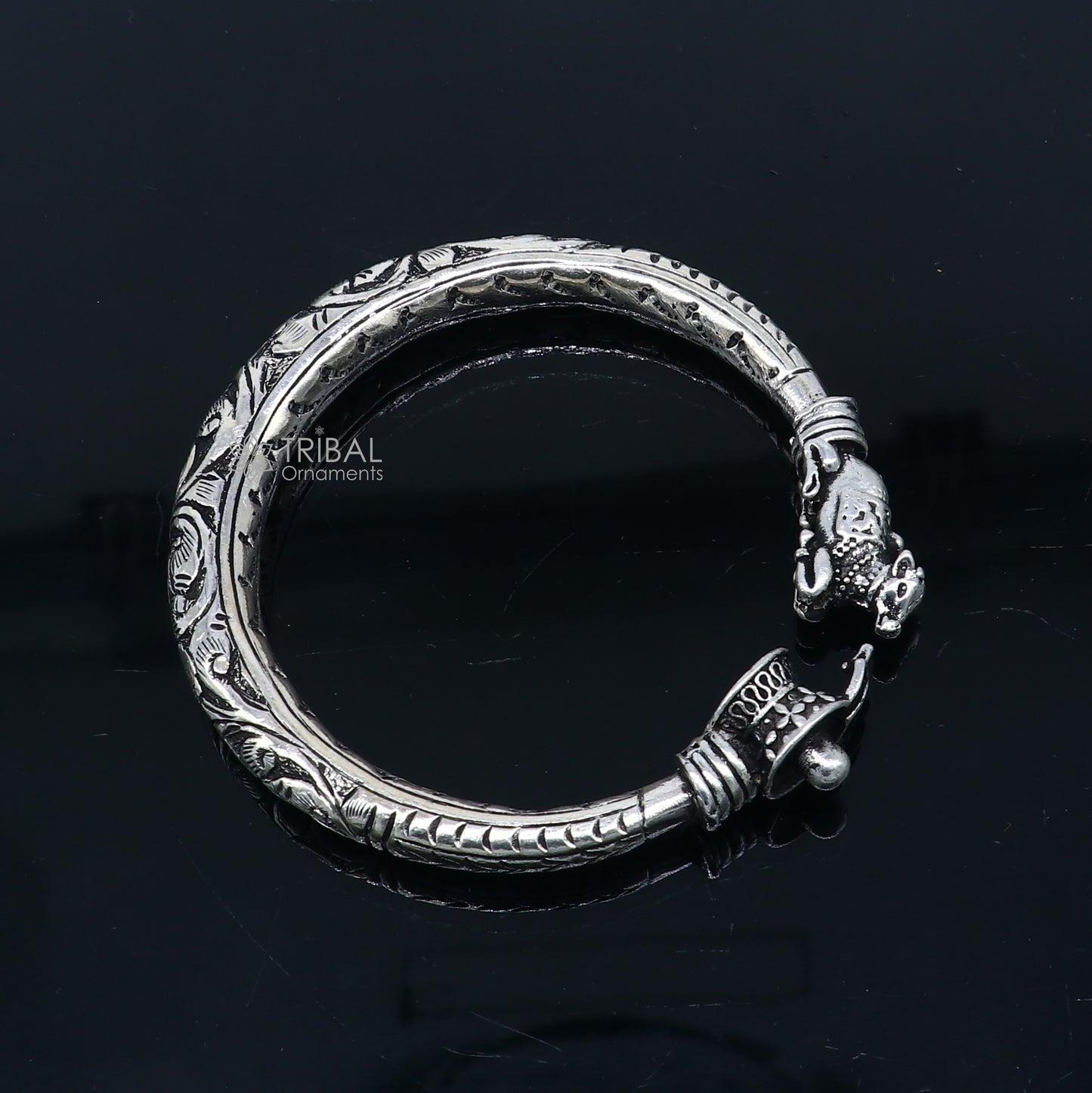 Lord Shiva lingam With Nandi maharaj design 925 sterling silver handmade bangle bracelet kada nsk844 - TRIBAL ORNAMENTS