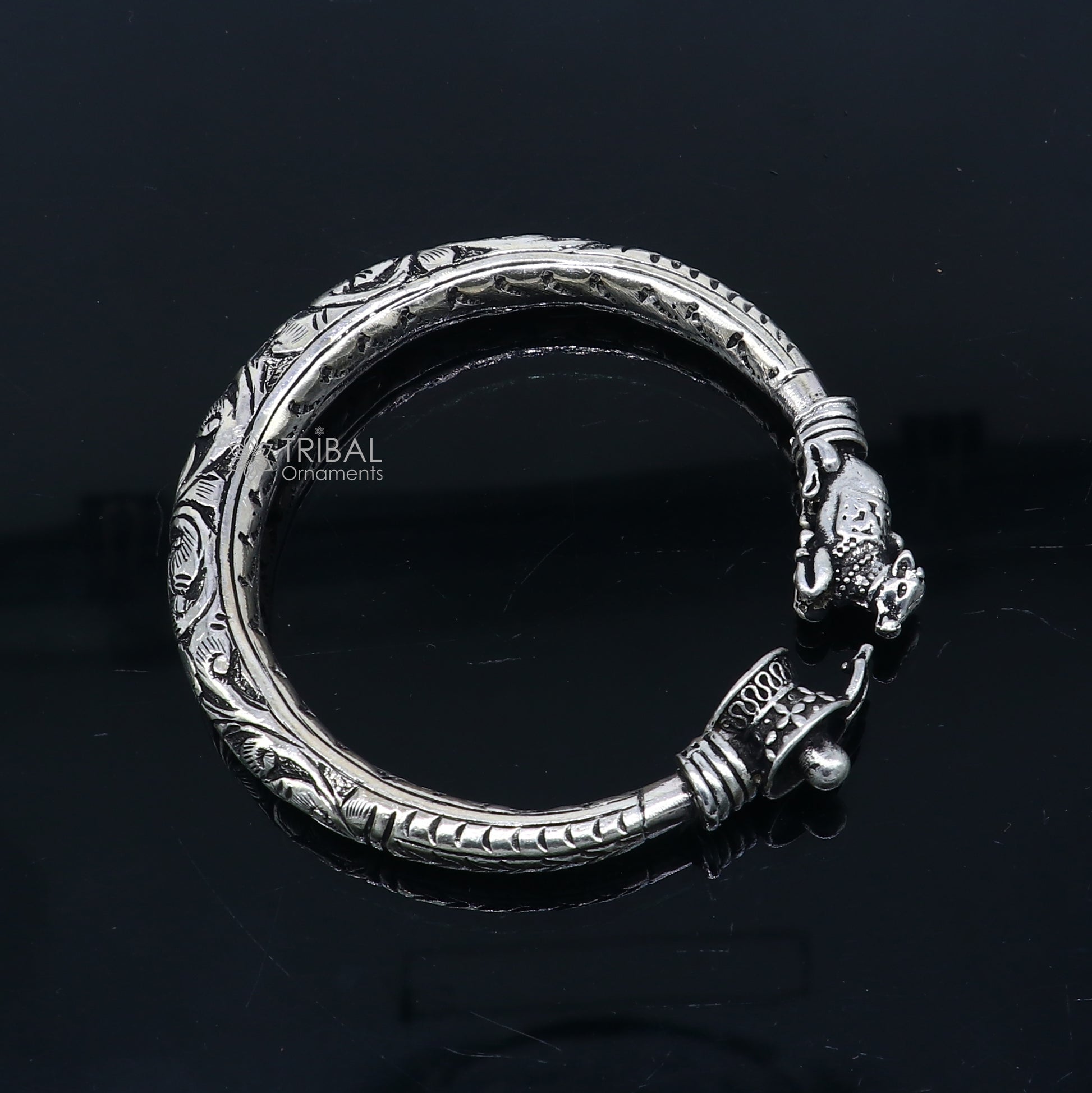 Lord Shiva lingam With Nandi maharaj design 925 sterling silver handmade bangle bracelet kada nsk844 - TRIBAL ORNAMENTS