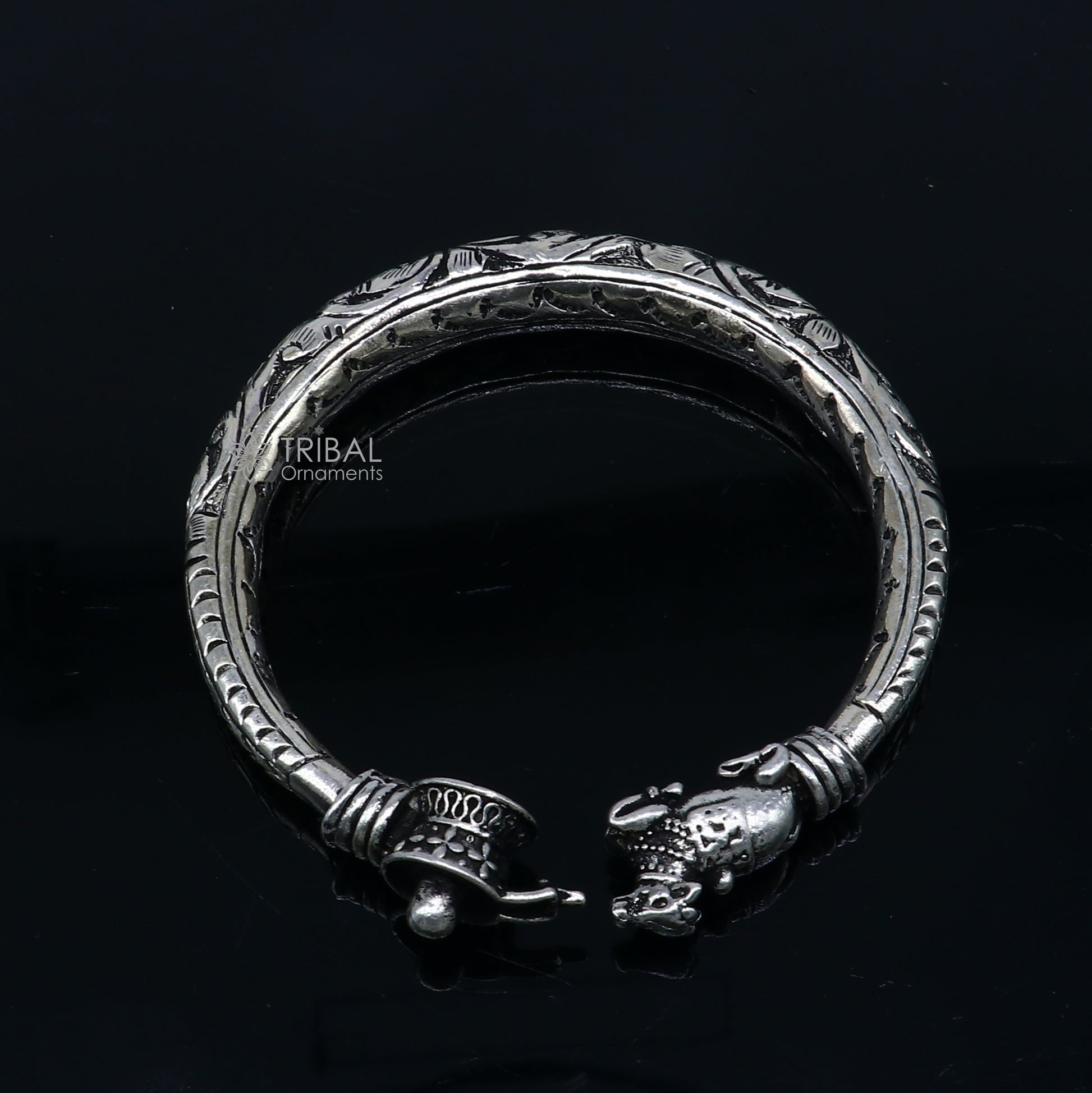 Lord Shiva lingam With Nandi maharaj design 925 sterling silver handmade bangle bracelet kada nsk844 - TRIBAL ORNAMENTS