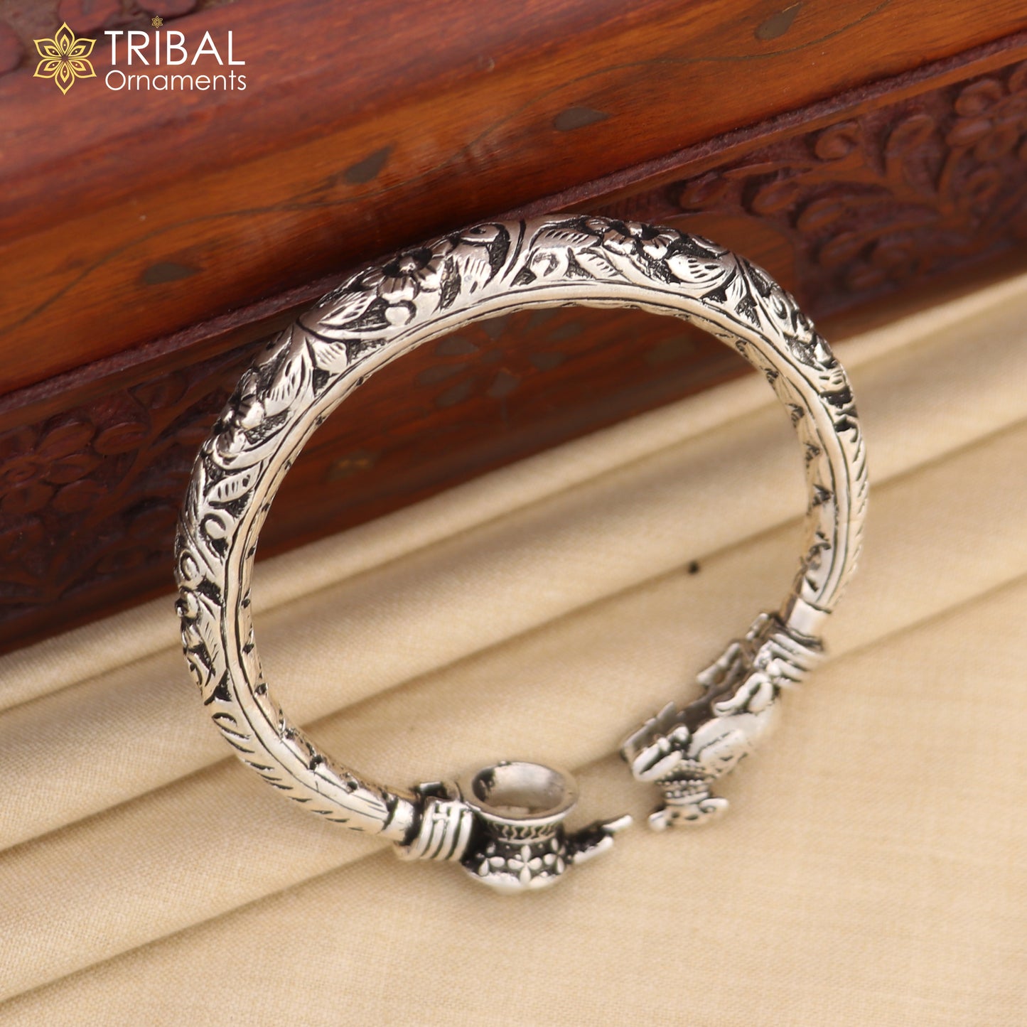 Lord Shiva lingam With Nandi maharaj design 925 sterling silver handmade bangle bracelet kada nsk844 - TRIBAL ORNAMENTS