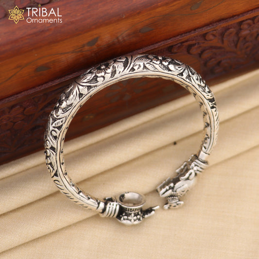 Lord Shiva lingam With Nandi maharaj design 925 sterling silver handmade bangle bracelet kada nsk844 - TRIBAL ORNAMENTS