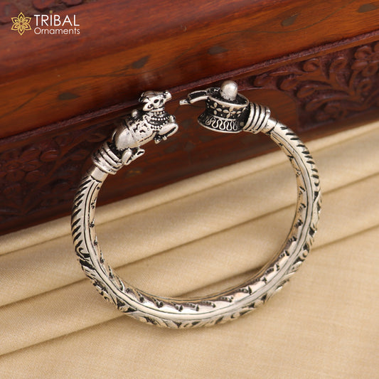 Lord Shiva lingam With Nandi maharaj design 925 sterling silver handmade bangle bracelet kada nsk844 - TRIBAL ORNAMENTS