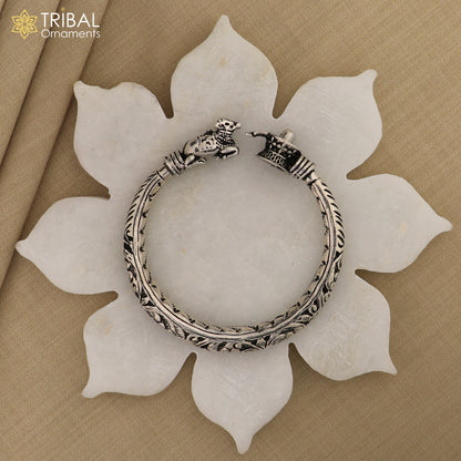 Lord Shiva lingam With Nandi maharaj design 925 sterling silver handmade bangle bracelet kada nsk844 - TRIBAL ORNAMENTS