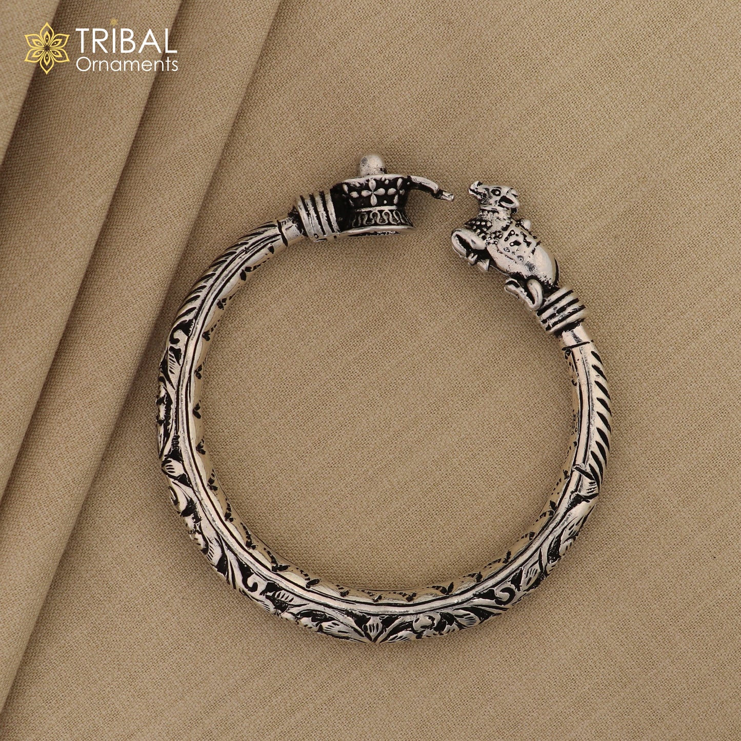 Lord Shiva lingam With Nandi maharaj design 925 sterling silver handmade bangle bracelet kada nsk844 - TRIBAL ORNAMENTS