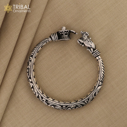 Lord Shiva lingam With Nandi maharaj design 925 sterling silver handmade bangle bracelet kada nsk844 - TRIBAL ORNAMENTS