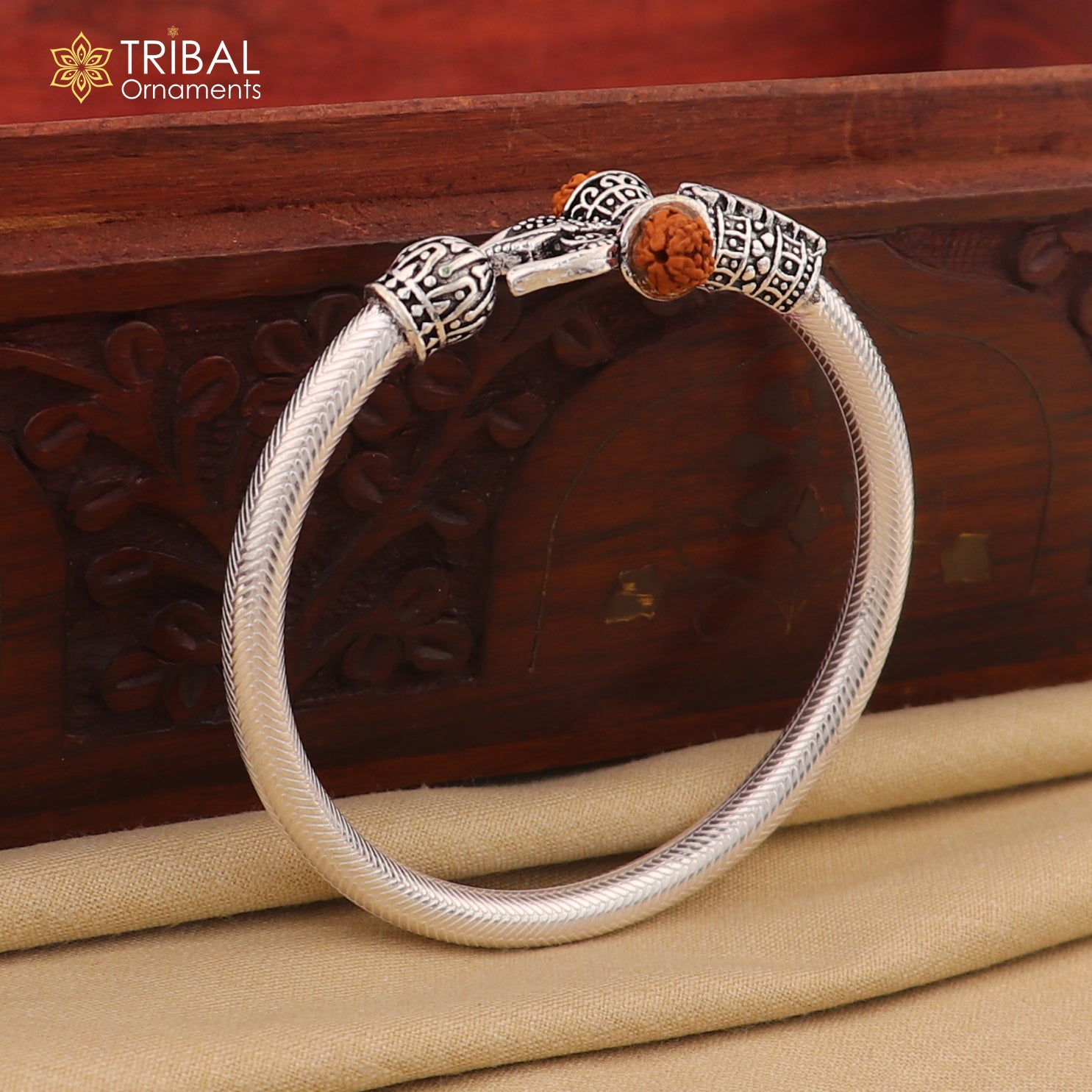 925 Sterling silver shiva trishul and Mahadev rudraksha bangle bracelet kada tribal jewelry nsk932 - TRIBAL ORNAMENTS