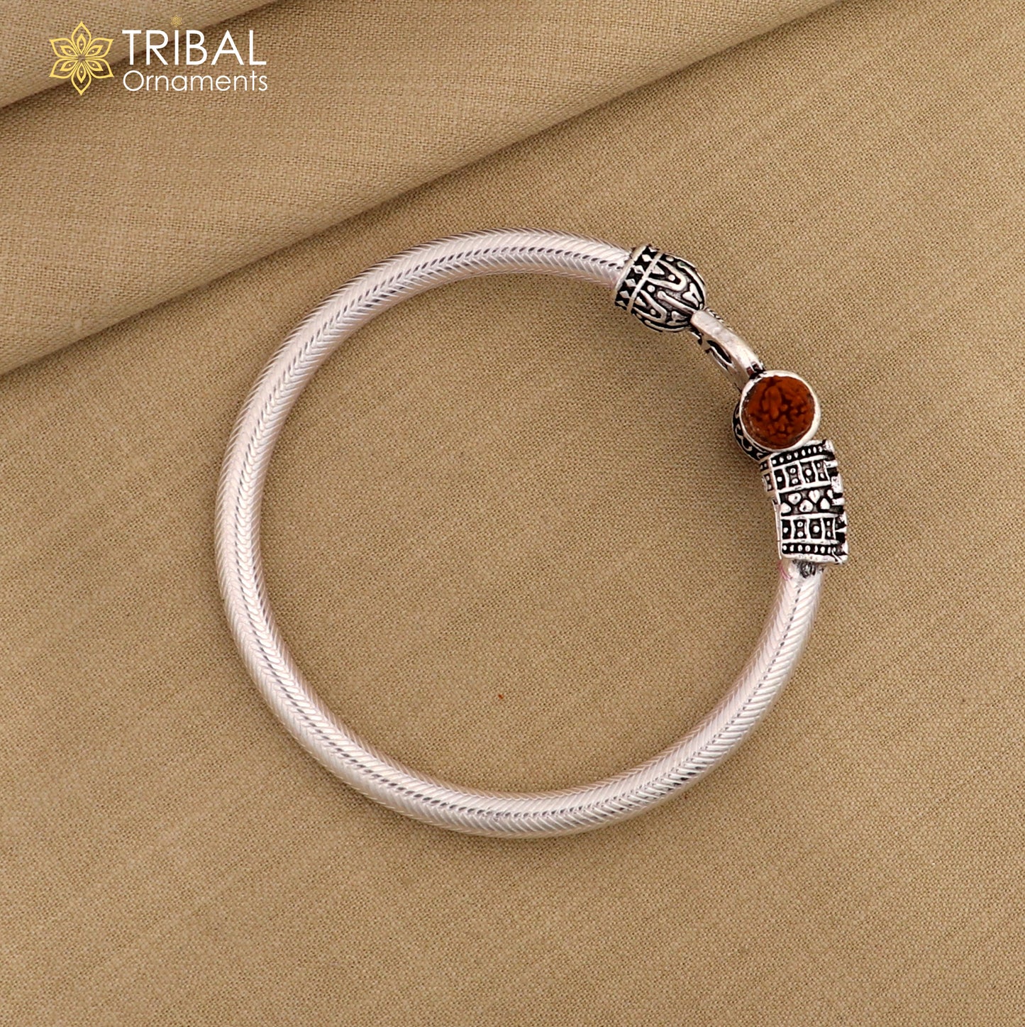 925 Sterling silver shiva trishul and Mahadev rudraksha bangle bracelet kada tribal jewelry nsk932 - TRIBAL ORNAMENTS